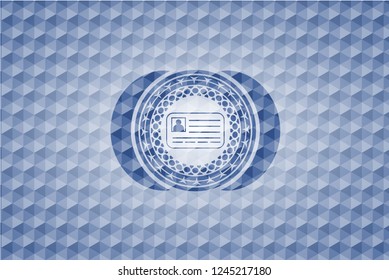 identification card icon inside blue emblem with geometric background.