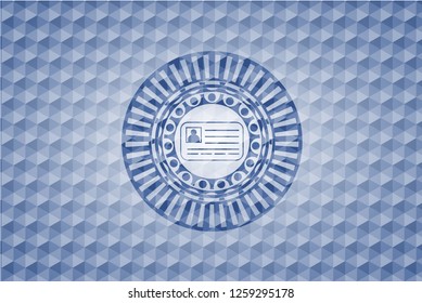 identification card icon inside blue polygonal emblem.