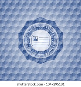 identification card icon inside blue polygonal emblem.