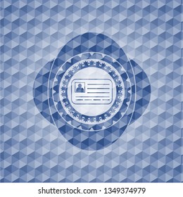 identification card icon inside blue badge with geometric pattern.