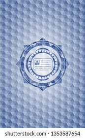 identification card icon inside blue polygonal badge.