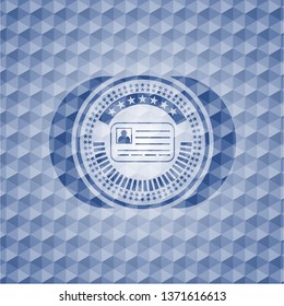 identification card icon inside blue hexagon emblem.