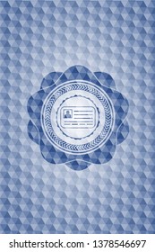 identification card icon inside blue badge with geometric background.