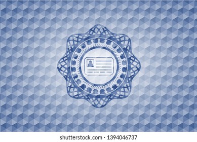 identification card icon inside blue emblem with geometric pattern background.
