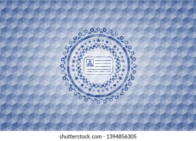 identification card icon inside blue badge with geometric pattern background.