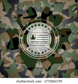 identification card icon inside camo texture. 