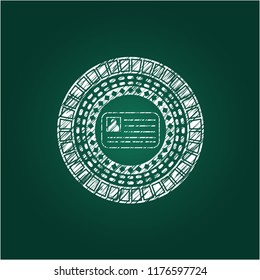 identification card icon inside chalkboard emblem