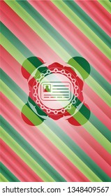 identification card icon inside christmas colors style emblem.