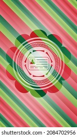 icono de tarjeta de identificación dentro de la insignia de colores de navidad. 