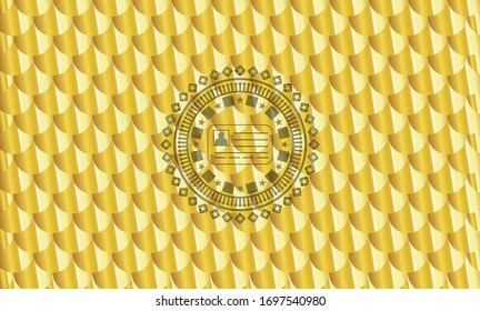 Identitätskarte Symbol im goldenen Emblem. Skaliert Muster. Vektorillustration Illustration. Detaillierte Angaben.