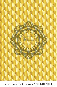 identification card icon inside golden emblem. Scales pattern. Vector Illustration. Detailed.