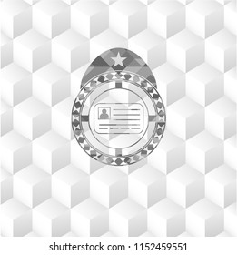 identification card icon inside grey emblem with cube white background