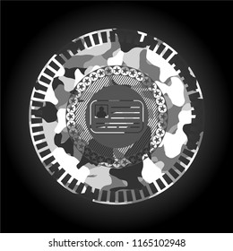 identification card icon inside grey camouflaged emblem