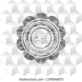 identification card icon inside grey emblem. Vintage with geometric cube white background