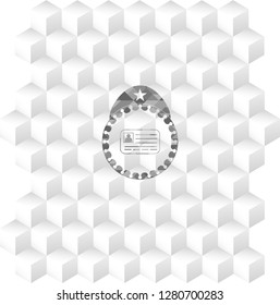identification card icon inside grey emblem with geometric cube white background