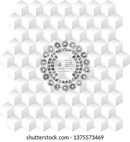identification card icon inside grey emblem. Retro with geometric cube white background