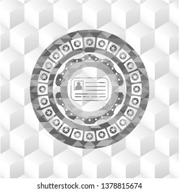 identification card icon inside grey emblem with cube white background
