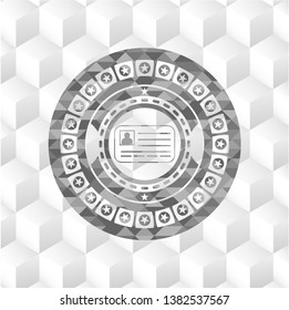 identification card icon inside grey emblem. Vintage with geometric cube white background