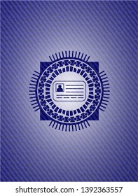 identification card icon inside jean or denim emblem or badge background