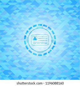 identification card icon inside light blue emblem with triangle mosaic background
