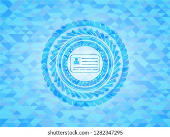 identification card icon inside light blue emblem with mosaic background