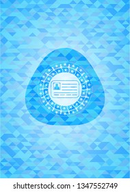 identification card icon inside light blue emblem with mosaic ecological style background