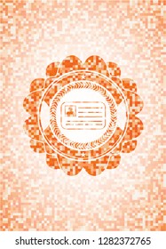 identification card icon inside orange tile background illustration. Square geometric mosaic seamless pattern with emblem inside.