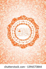 identification card icon inside orange mosaic emblem with background