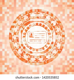 identification card icon inside orange mosaic emblem with background