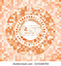 Identitätskarte Symbol auf orangefarbenem Hintergrund. Quadratisches geometrisches Mosaik nahtloses Muster mit Emblem im Inneren. 