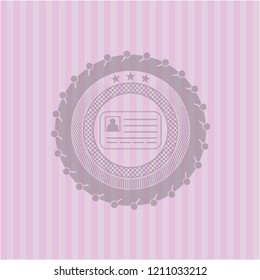identification card icon inside pink emblem. Retro