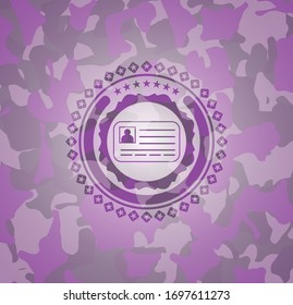 identification card icon inside pink and purple camouflaged emblem