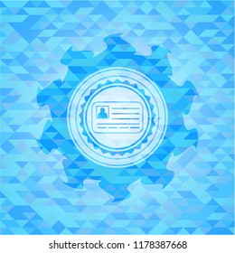 identification card icon inside realistic sky blue mosaic emblem