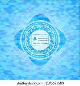 identification card icon inside realistic light blue mosaic emblem