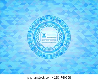 identification card icon inside realistic light blue mosaic emblem
