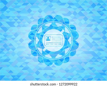 identification card icon inside realistic sky blue mosaic emblem