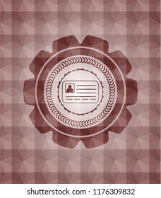 identification card icon inside red seamless badge with geometric pattern.