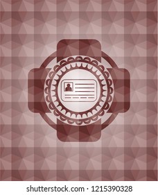 identification card icon inside red emblem or badge with abstract geometric pattern background. Seamless.