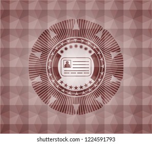 identification card icon inside red seamless emblem with geometric pattern.