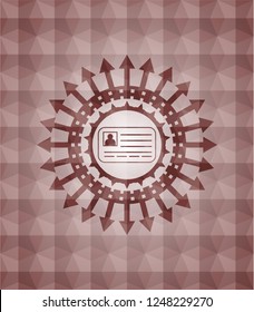 identification card icon inside red seamless badge with geometric pattern.