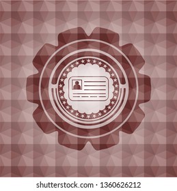 identification card icon inside red emblem with geometric pattern. Seamless.