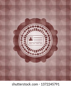 identification card icon inside red seamless emblem or badge with abstract geometric polygonal pattern background.