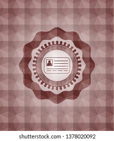 identification card icon inside red emblem or badge with abstract geometric pattern background. Seamless.
