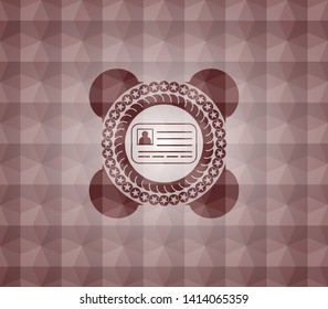 identification card icon inside red emblem or badge with geometric pattern background. Seamless.