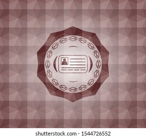 identification card icon inside red seamless emblem with geometric pattern.