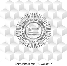 identification card icon inside retro style grey emblem with geometric cube white background