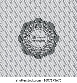 identification card icon inside shiny silver badge. Scales pattern. Vector Illustration. Detailed.