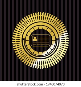 identification card icon inside shiny emblem. 