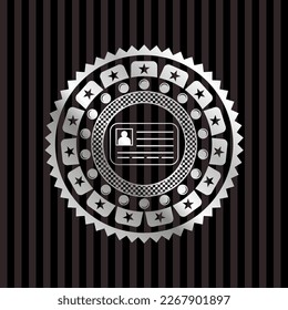 identification card icon inside silver shiny badge. 