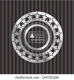 identification card icon inside silvery emblem or badge